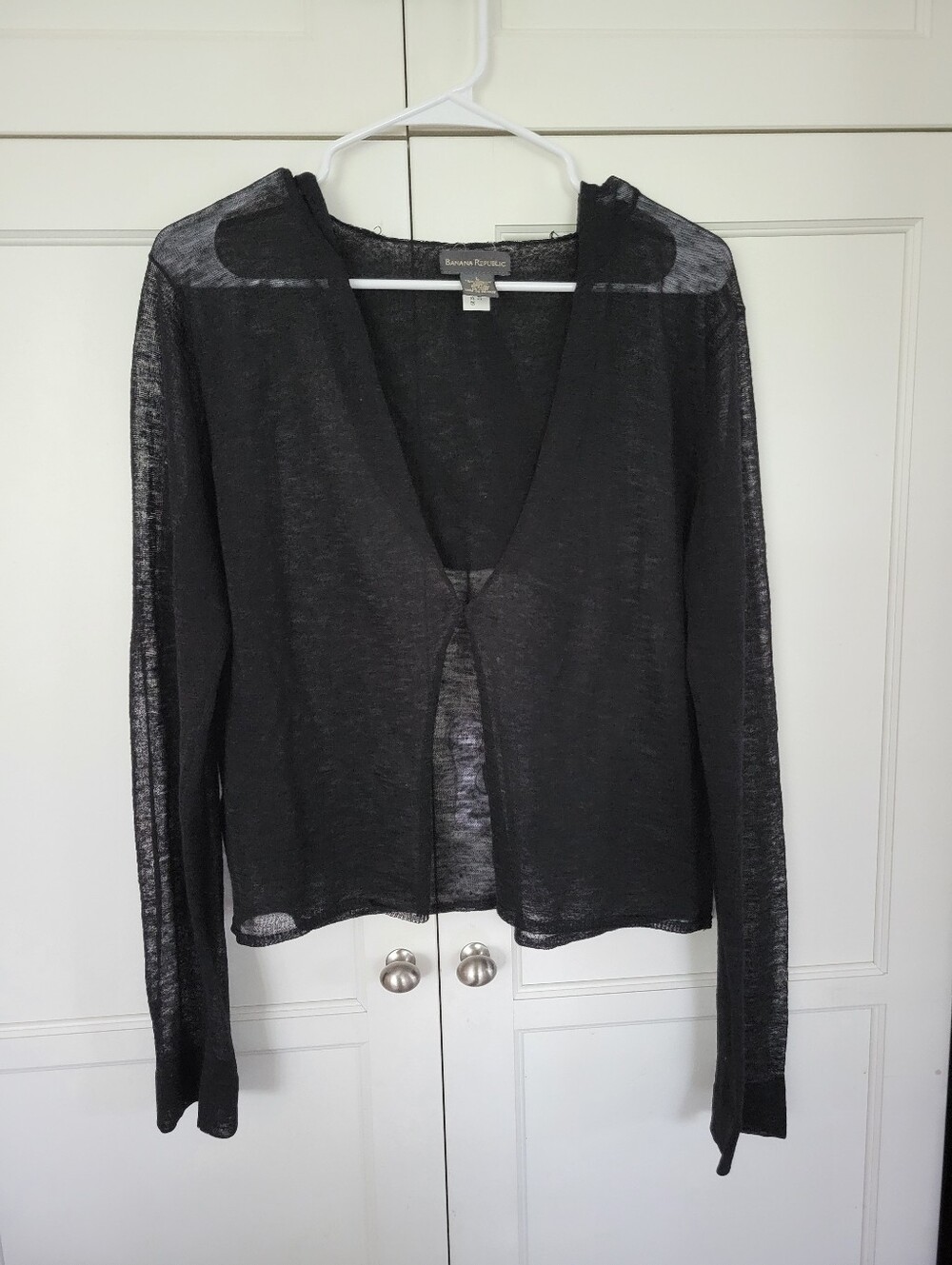Vtg Banana Republic Black Sheer Long Sleeve V-Neck Wrap Top